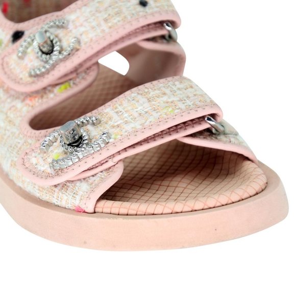 Chanel Quilted 35 Tweed Fabric Cc Dad Sandals CC-1109P-0017 - Picture 8 of 11